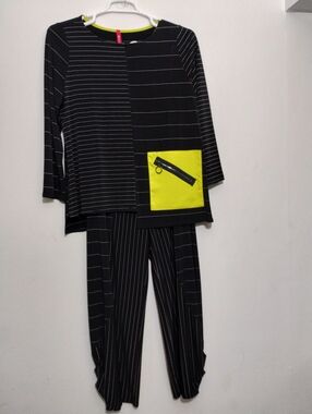 IC By Connie K 2PC Set Women's L Top Pants Pinstripe Lagenlook Boho